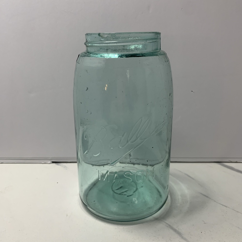 Vintage - Error Ball Mason Jar - 1 Quart Blue - Triple L with Bubbles